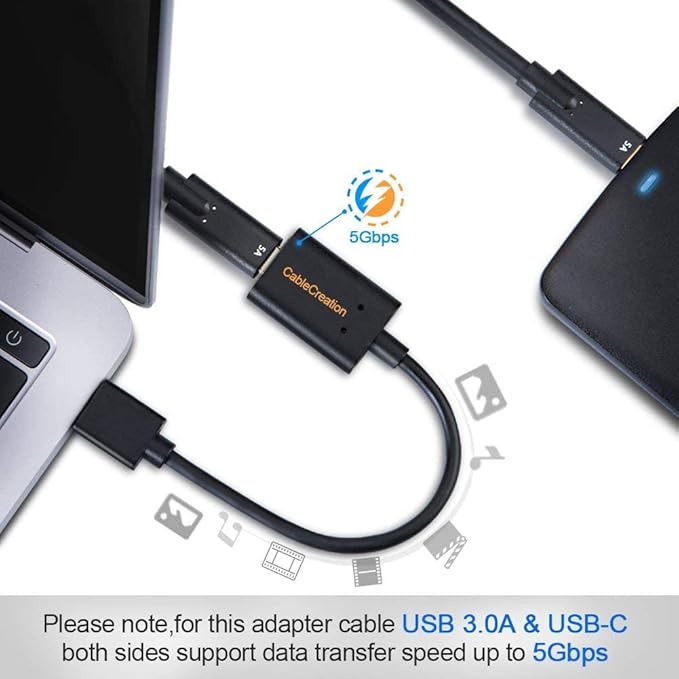 CableCreation USB C Female to USB Male Adapter, 5Gbps USB3.1 to USB C Adapter for Laptops Logitech StreamCam, etc