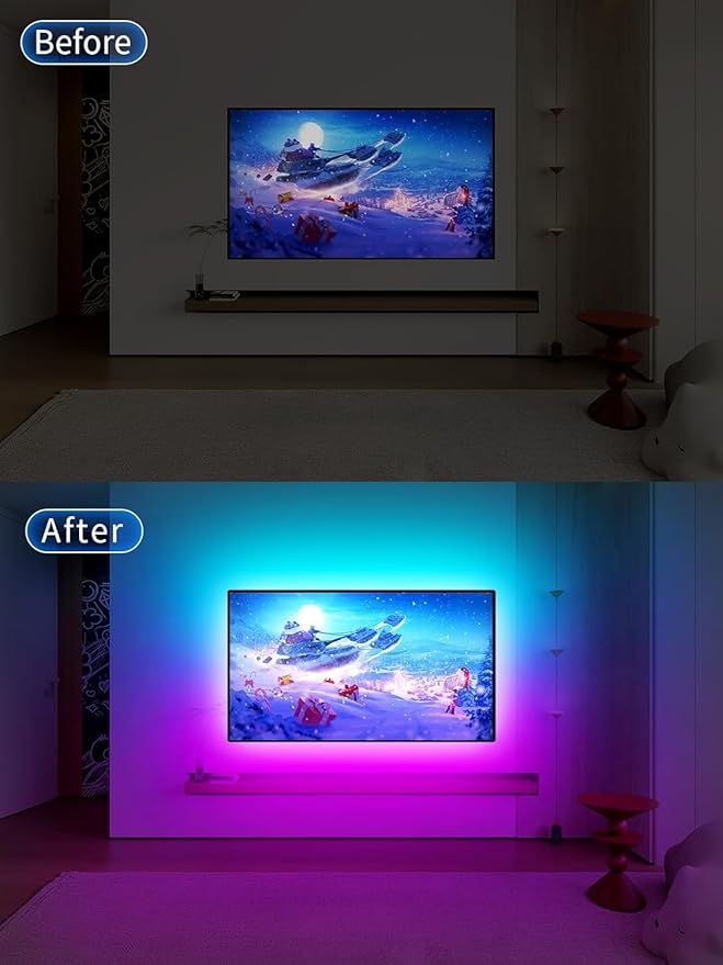 GIPOYENT LED Lights for TV, 18FT TV LED Backlight, for 40-75 Inch TV, Music Sync TV LED Light with Bluetooth Function - RGB Color Changing Light Strip for Bedroom (18ft)