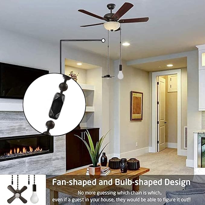 Ceiling Fan Pull Chain Extension Ornaments Chains with Decorative Light Bulb and Cord 13.6 Inches Bronze Fan Pull Chain Set for Ceiling Light Lamp Chain