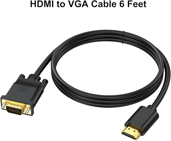 HDMI to VGA Cable 6 Feet, Uni-Directional Computer HDMI to VGA Monitor Cable HD 1080P@60Hz Video Cord Compatible for Computer, Desktop, Laptop, PC, Monitor, Projector, HDTV and More-NOT Bidirectional