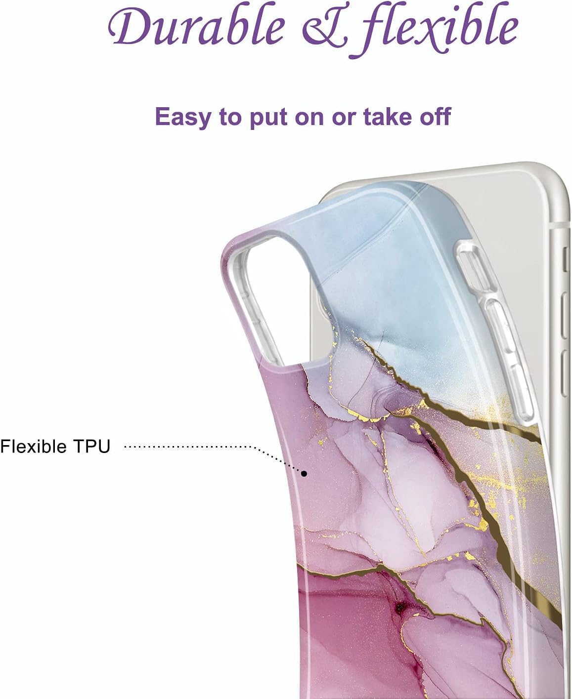JIAXIUFEN Gold Electroplated Glitter Marble Case for iPhone 11 Pro, Slim Shockproof Flexible TPU Cover