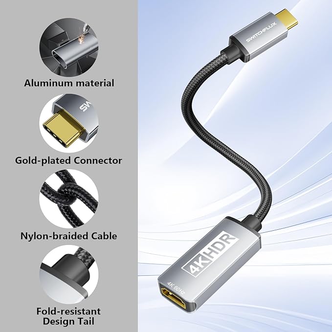USB C to HDMI Adapter (4K 60Hz), USB Type C to HDMI Cable Adapter [Thunderbolt 3/4/5 High Speeds] Converter Compatible with iPhone 15/16, MacBook Pro/Air, iPad, Galaxy S24/S23