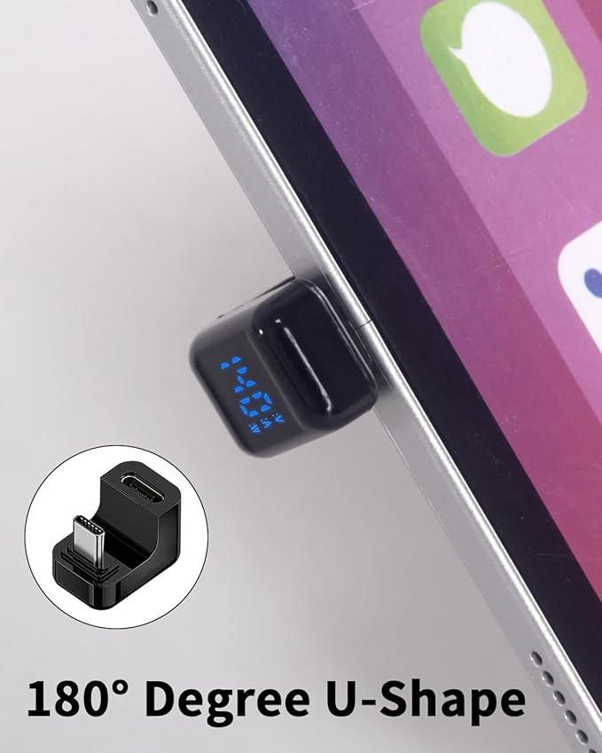 Duttek 180 Degree USB-C Adapter with Digital Display, 40Gbps, 140W PD, Supports 8K Video & Audio for Laptops & MacBooks - 2 Pack