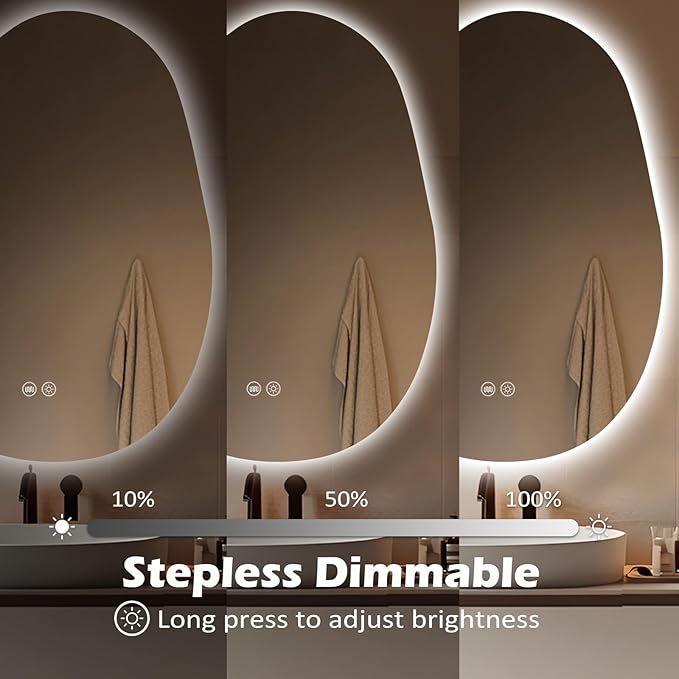 LED Bathroom Mirror with Lights 26x38, Stepless Dimmable Irregular Backlit Mirror with 3 Colors, Anti-Fog, Memory, Al-Alloy Lampshade, Frameless Vanity Mirror for Bathroom (Horizontal/Vertical)