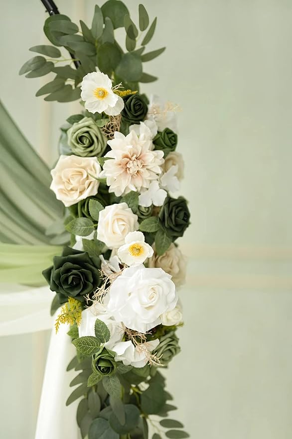 Ling's moment Artificial Flowers 25Pcs Elf Green Roses Decor w/Stems,3" Real Touch DIY Foam Floral for Wedding Bouquet/Centerpieces, Outdoors Party Backdrop, Room/Table, and Garden/Pot Decorations