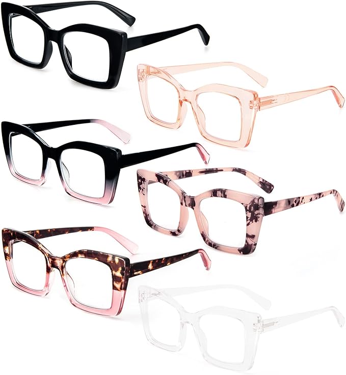 REAVEE Oversized Square Reading Glasses Oprah Style for Women, Blue Light Blocking Large Frame Computer Readers Spring Hinge