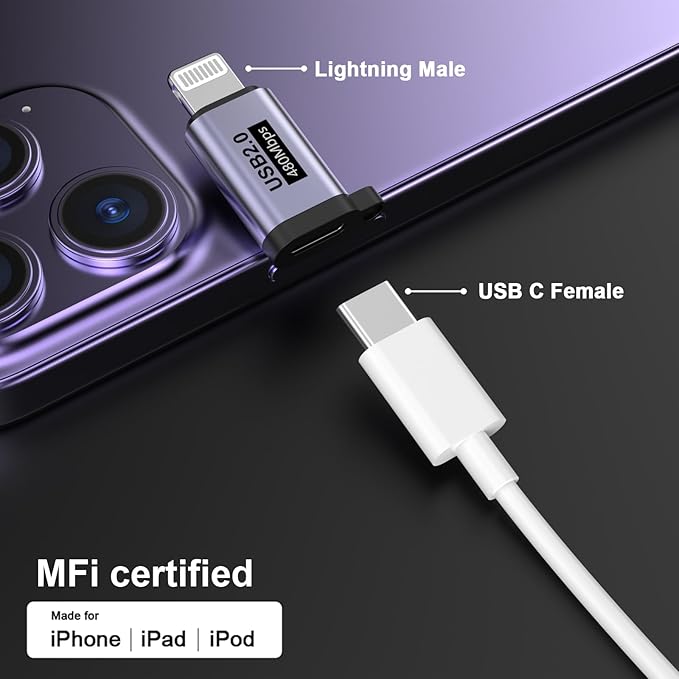 USB C Type C to Lightning Adapter [Apple MFi Certified] 2 Pack Lightning to Type C Fast Charging Connctor 8 Pin Charging Adapter for iPhone 14/14 Pro Max/13/13 Pro Max/13 Mini/13 Pro//iPad/8/7/6 Plus