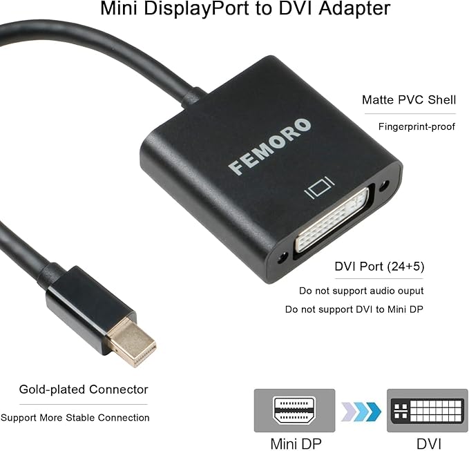 Mini DisplayPort to DVI Adapter 2 Pack, MDP Display Port (Thunderbolt 2 Port Compatible) to DVI-D Adapter Male to Female for MacBook Air/Pro Microsoft Surface Pro PC Monitor TV Projector and More