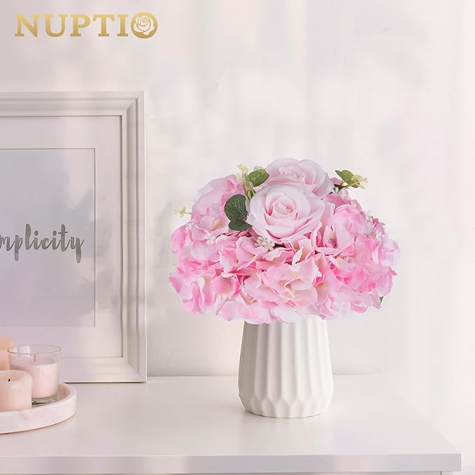 NUPTIO Flower Balls Flowers for Centerpieces: 10 Pcs 11.8 inch Diam Pink Artificial Rose Fake Flower Arrangement Bouquet for Wedding Party Tables Decorations