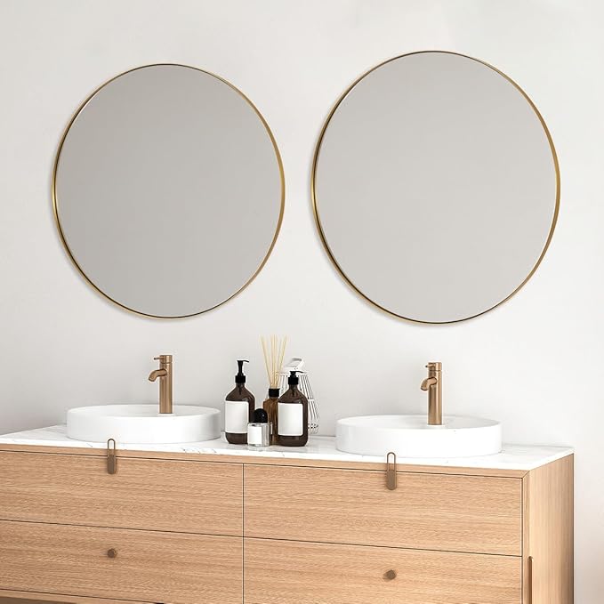 ANDY STAR 26 Inch Round Mirror, Brass Bathroom Mirror, Gold Circle Mirror with Stainless Steel Frame for Bathroom, Vanity, Living Room, Entryway