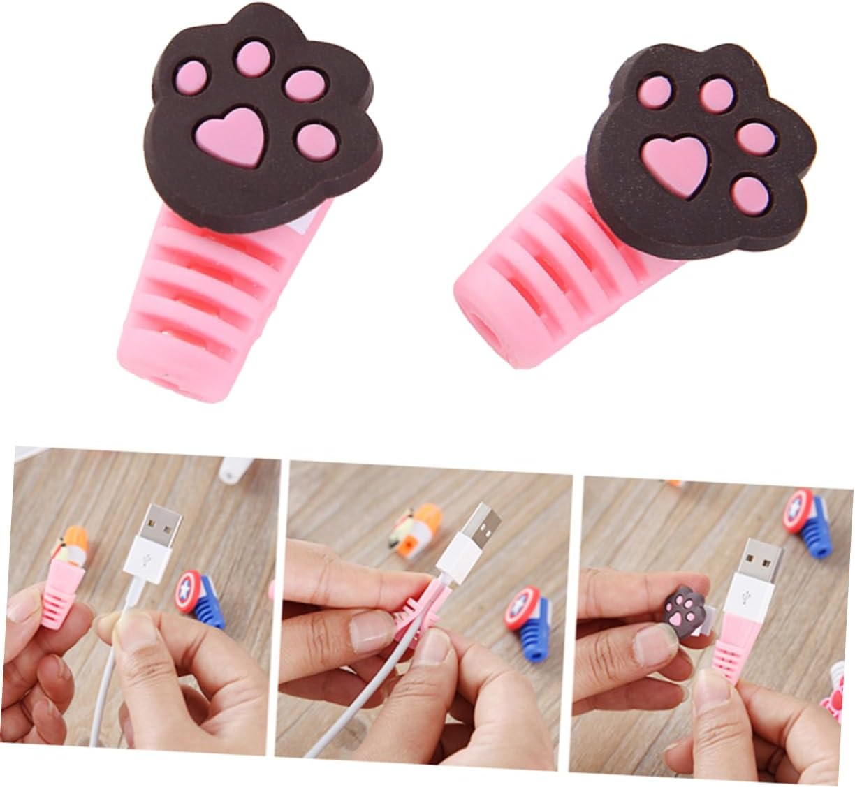 OSALADI 10 Pcs Charger Cable Protector, Cute Mobile Cord Cover for Phone Charger Cable Ends, Pink Savers