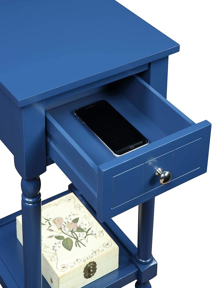 Convenience Concepts French Country Khloe 1 Drawer Accent End Table 14" - Traditional Farmhouse Side Table with Storage Drawer and Shelf for Living Room, Cobalt Blue