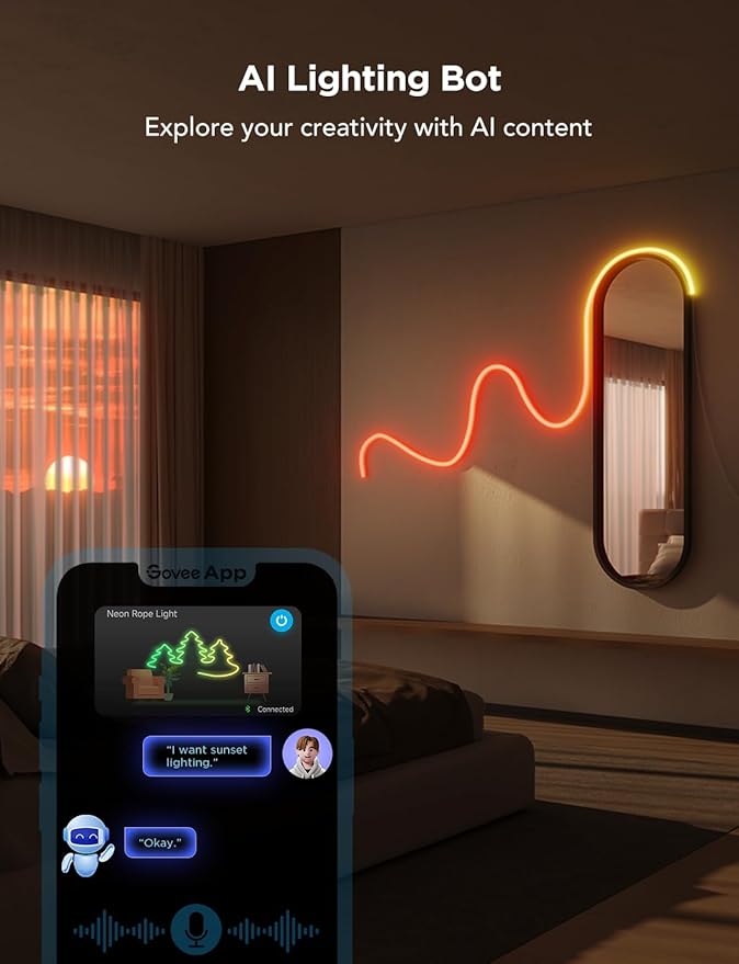 Govee RGBIC Neon Lights, LED Smart Neon Rope Light 2 Works with Matter, Alexa, Google Assistant, Custom DIY Neon Strip Lights for Bedroom and Wall Decor, Softer Material, 16.4ft, White