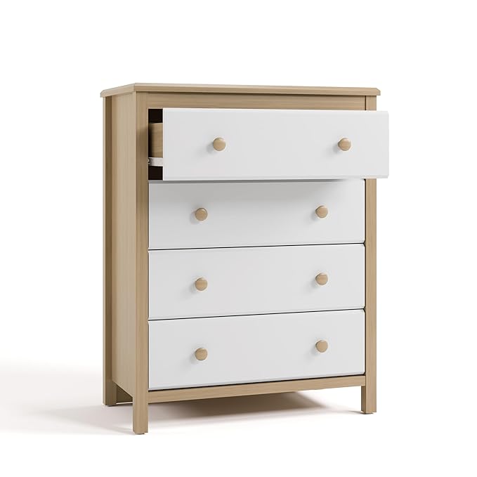 Storkcraft Alpine 4 Drawer Dresser (Driftwood and White) – GREENGUARD Gold Certified, Kids Storage Organizer, Modern 4 Drawer Chest for Bedroom, Must-Have Nursery Storage