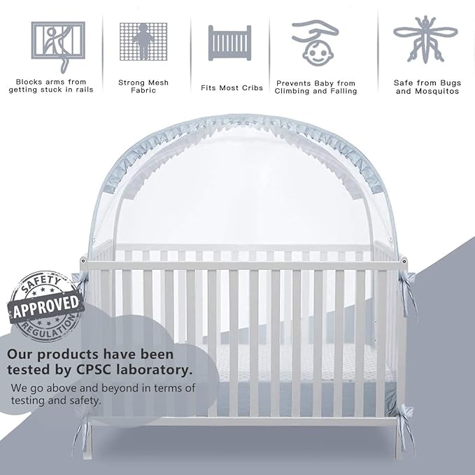 Crib Tent, Crib Net to Keep Baby in, Breathable Pop Up Crib Tent Canopy Keep Baby from Climbing Out (55.2" L x 27.6" W x 51.6" H)