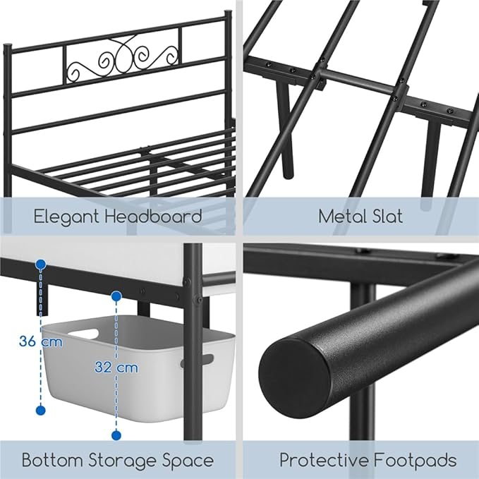 Yaheetech Queen Bed Frames Metal Platform Bed with Headboard&Footboard for Bedrooms/No Box Spring Needed/Easy Assembly/Underbed Space: 12.6’’/Black Queen Bed