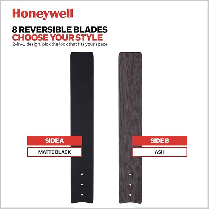 Honeywell Ceiling Fans Xerxes Modern 62 Inch Ceiling Fan with Light, Remote Control Fan, LED Indoor Fan with 8 Blades, Matte Black and Ash Blade Finish Options, Matte Black (51473-01)