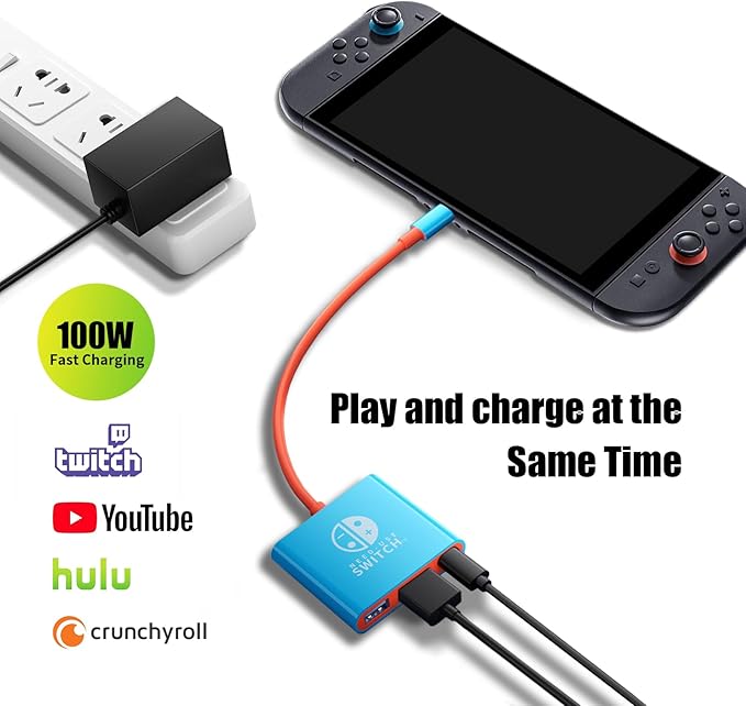 USB C to HDMI Adapter for Switch, Dock 3 in 1 TV Adapter with 4K HDMI Cable, 100W Type C Charging, Compatible with Switch, Steam Deck, Smartphones, PC (bleu)