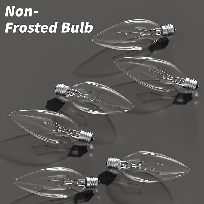 12-Pack E12 Candelabra Light Bulbs 25W Warm White 2500K, 240 Lumen Dimmable Chandelier Light Bulbs for Ceiling Fan, Pendants or Outdoor, B10 Clear Incandescent Bulbs