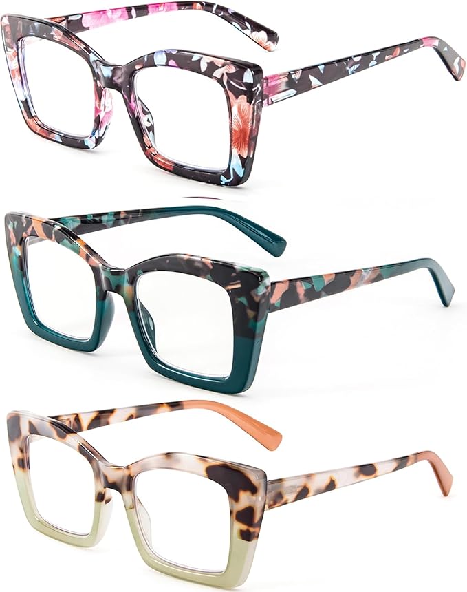 REAVEE Oversized Square Reading Glasses Oprah Style for Women, Blue Light Blocking Large Frame Computer Readers Spring Hinge