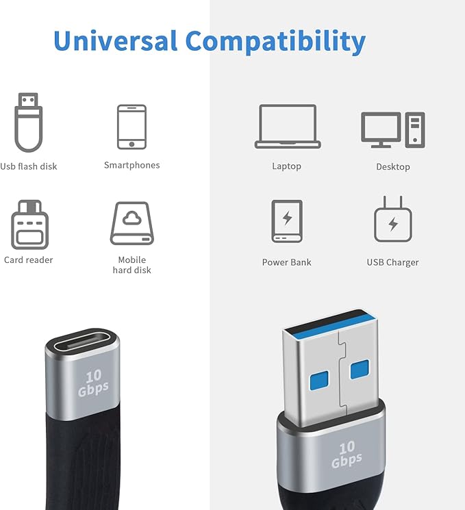 Poyiccot USB C Female to USB A Male Cable, Soft & Flexible Flat Short Type A to Type C Cable Compatible with Galaxy, MacBook, Phone, Laptop
