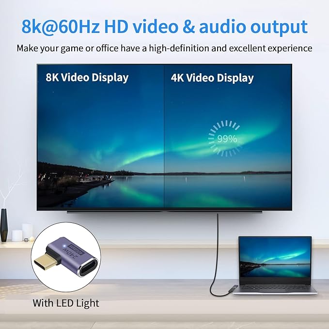 USB C 90 degree, Right Angle Adapter,USB C Female to Female Adapter240W PD, 40Gbps and 8K video]supports Thunderbolt 4/3 cable for laptops, tablets and phones (2 packs) (90 degree usb c adapter)