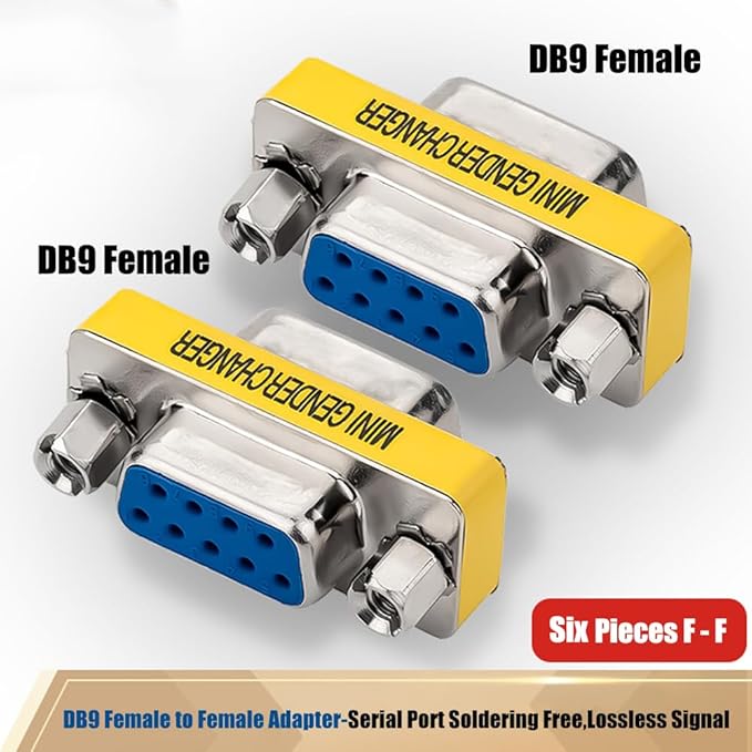 6-Pack 9Pin RS232 Serial Cable DB9 Female to Female Mini Gender Changer Adapter Coupler Connector
