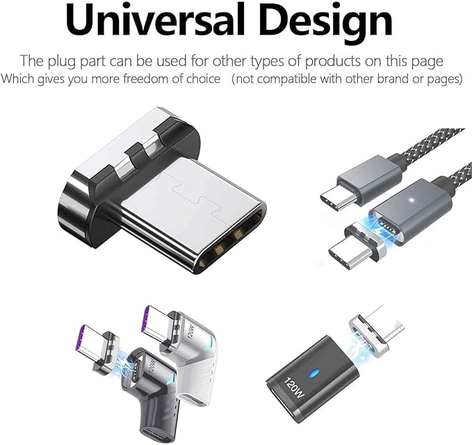 USB C Magnetic Adapter Plug Part (Device End), USB2.0 5Pins Type C Connector, Support USB PD 120W Quick Charge, Can't Use Alone