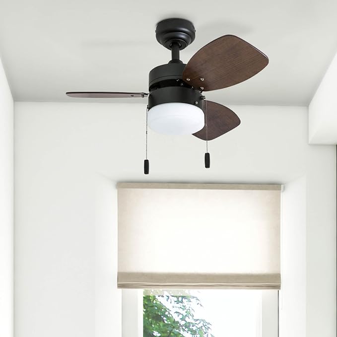 Honeywell Ceiling Fans Ocean Breeze Modern 30 Inch Ceiling Fan with Light, Pull Chain LED Indoor Fan with 3 Blades, Dark Brown Chestnut and Light Oak Blade Finish Options, Bronze (50602-01)