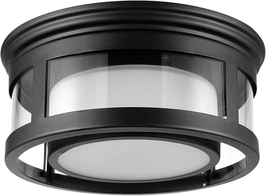 GLOBE Electric 44480 Brisbane 1-Light Outdoor Indoor Flush Mount Ceiling Light, Matte Black, Frosted Glass Shade, Bulb Not Included