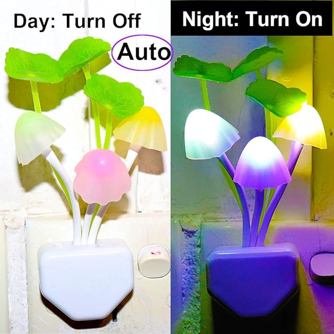 AUSAYE Sensor Night Light Plug Into Wall,Auto Night Lights Led 7 Colors Cute LED Lamp Mushroom Light for Kids,Mom,Bedroom,BathroomToilet,Hallway,Stairs,Kitchen Pack of 4