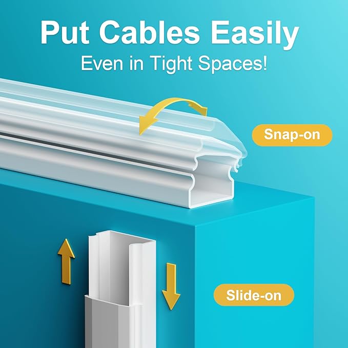 Yecaye Cord Hider, 42In Cord Covers for Wall Mounted TV, White Cable Management Kit, Wire Hiders and Concealer for Cords on Wall, W0.98in H0.51in, White