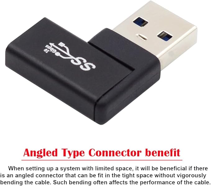 CY USB-C Type C Female to USB 3.0 A Male Data Adapter Flat Horizontal 90 Degree Left Angled for Laptop Desktop
