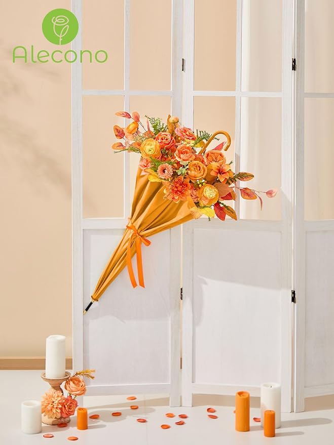 Alecono Artificial Flowers, Bright Orange Silk Fake Flowers for DIY Fall Wedding Bridal Bouquets, Cake Flowers for Table Centerpieces Birthday Party Home Decorations