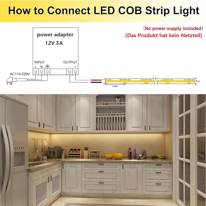 TOPAI 12V COB LED Strip Light 3000K Warm White Waterproof IP65 480LEDs/M Super Bright 4000Lm CRI>90 16.4ft/5M Dotless High Density Cuttable Flexible for Cabinet Home DIY Lighting Projects