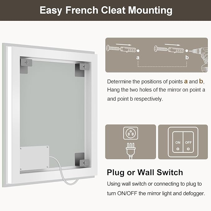 36x36 LED Bathroom Mirror with Lights, Brighter Backlit + Front Lit, Tempered Glass, Dimmable, Multiple Light Modes, Anti-Fog Lighted Bathroom Vanity Mirror for Wall, Memory Function