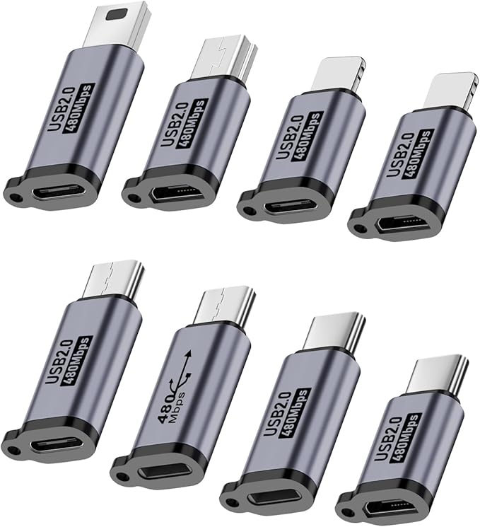 UCEC 8-Pack USB Adapter Kit, USB Adapters for Multiple Devices, USB C/Lighting to Micro USB, Type C/Micro USB to Lighting, Micro USB/Lighting to USB C, USB C/Micro USB to Mini USB Adapter