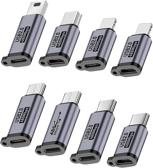 UCEC 8-Pack USB Adapter Kit, USB Adapters for Multiple Devices, USB C/Lighting to Micro USB, Type C/Micro USB to Lighting, Micro USB/Lighting to USB C, USB C/Micro USB to Mini USB Adapter