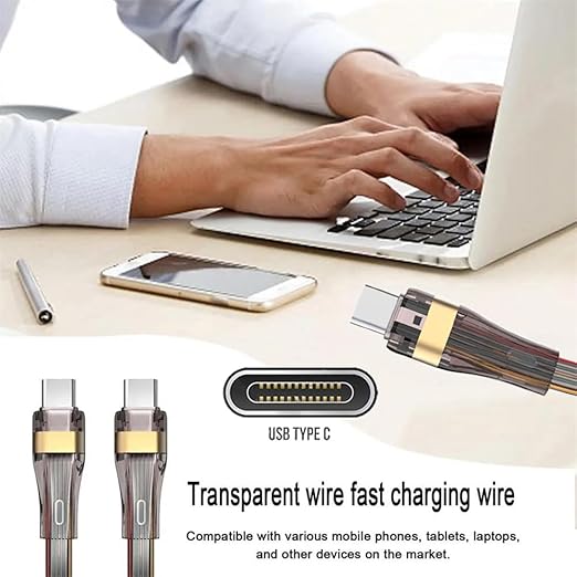 NFHK USB-C Type C to USB-C Ultra Slim Flat Power USB2.0 Data Cable 65W Fast Charge for Laptop Tablet Phone 100cm