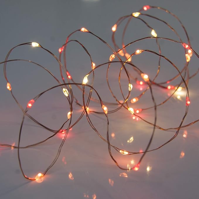QBIS Battery Powered Fairy Lights for Bedroom, 40 LED Lights, Battery Operated String Lights for Christmas, Halloween Decorations, 6hr Timer Mode, Red, Orange, Yellow Fairy Lights