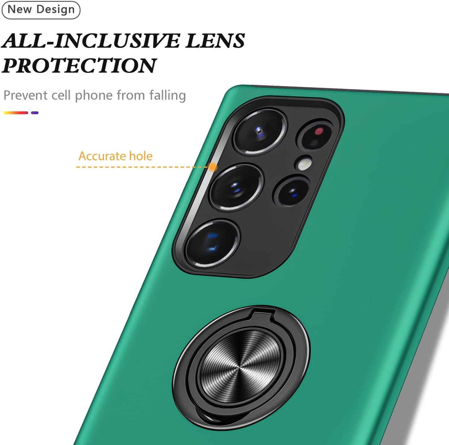 Galaxy S24 Ultra Case, Military Grade Shockproof Protective Case with Built-in Ring Holder Kickstand (Dark Green)