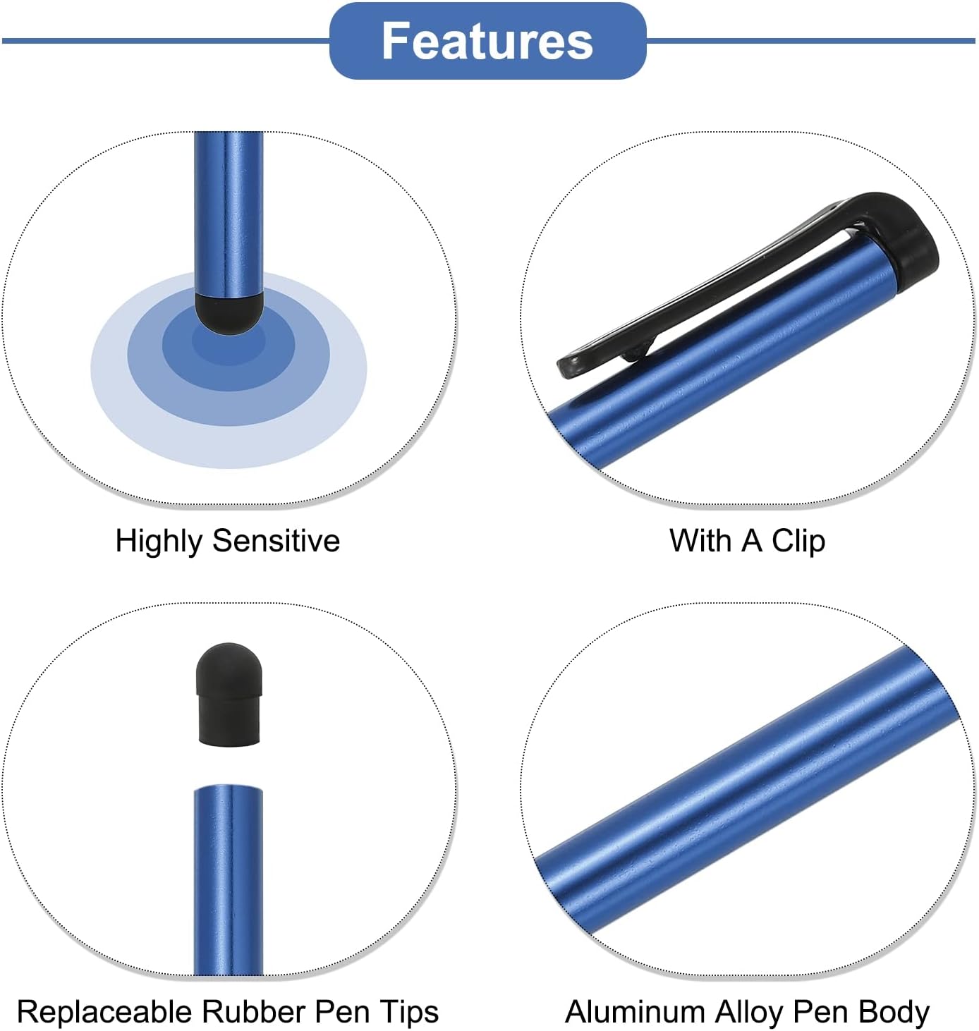 MECCANIXITY 10pcs Stylus Pens for Touch Screens, Universal Capacitive Pencil Sensitivity for Phone Tablet Devices (Navy