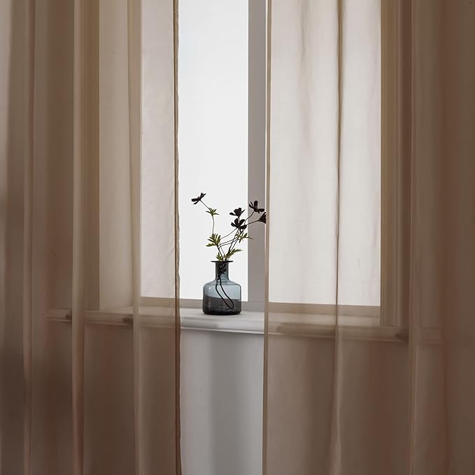 DUALIFE Sheer Curtains Light Filtering Solid Drapes for Window Curtains Sheer Grommet Top (Set of 2, 52 by 72Inch, Chocolate Brown)