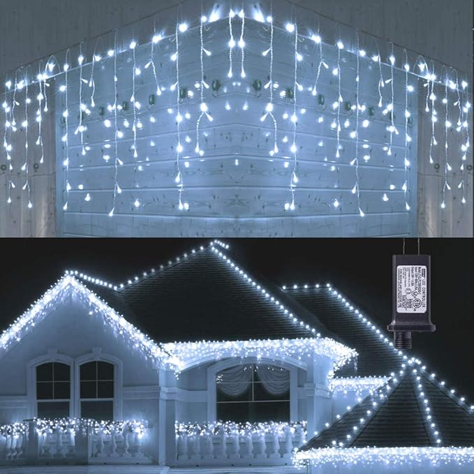 Toodour Christmas Icicle Lights Outdoor, 360 LED 29.5ft 8 Modes Fairy Icicle String Light with 60 Drops, Led Christmas Lights Twinkle for Holiday, Party, Wedding, Eaves, Xmas Decorations (White)