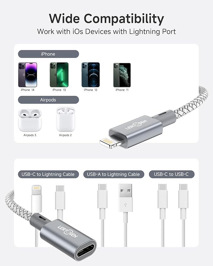 MFi Certified USB C to Lightning Adapter 2 Pack,27W PD Fast Charging & Data Sync Cable Adapter,Type C Female to Lightning Male Charger Converter for iPhone 14/13/12/11,iPad,AirPods - Not for Audio/OTG