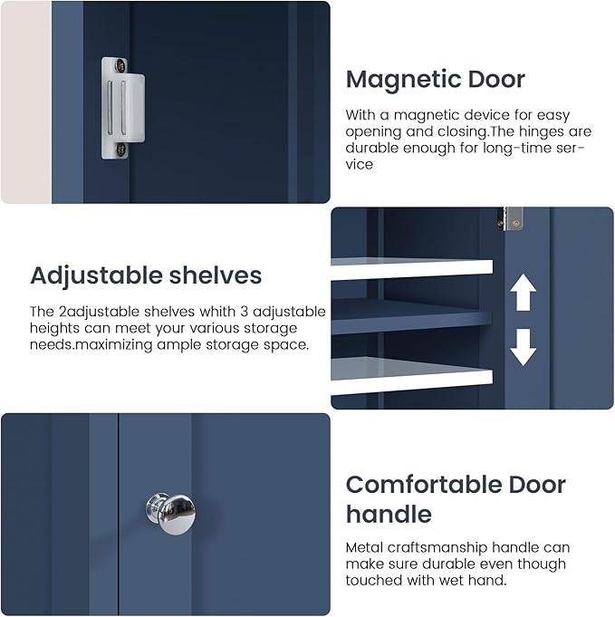 Iwell 67" Tall Bathroom Cabinet, Storage Cabinet with 2 Doors & 1 Drawer, Bathroom Storage Cabinets with Adjustable Shelves, for Living Room, Laundry Room, Home Office, Blue