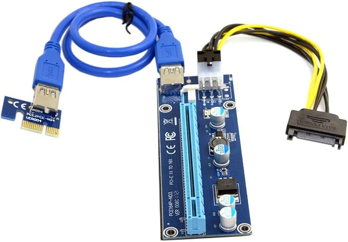 JSER PCI-E 1x to 16x Mining Machine Enhanced Extender Riser Adapter with USB 3.0 & 6Pin Power Cable