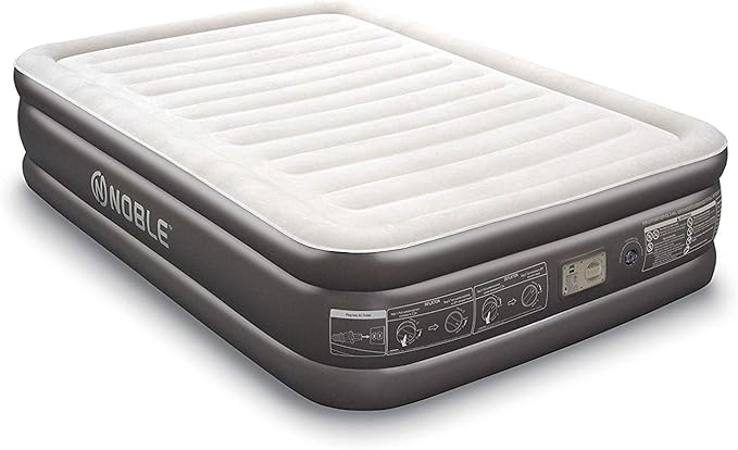 Noble Queen Size Luxury Upgraded Double HIGH Raised Air Mattress, Inflatable Airbed with Built-in Pump Elevated Raised Air Mattress Quilt Top, Coil Beam Technology