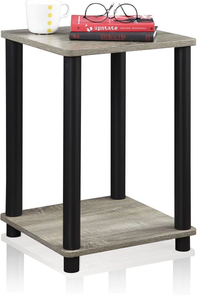 FURINNO Turn-N-Tube Haydn End Table, 1-Pack, French Oak Grey/Black