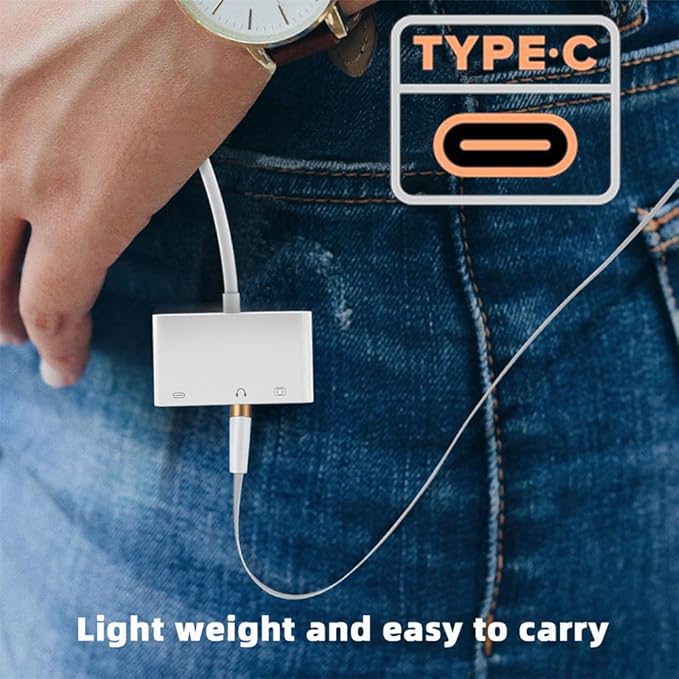 NFHK Type C USB-C to 3.5mm Audio AUX & Type-A USB2.0 OTG Female with PD Power Charge Adapter Compatible with Laptop Tablet Phone